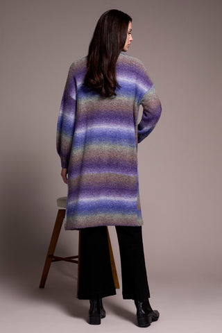 Boucle Space Dye Puff Sleeve Long Cardigan-M blueviolet