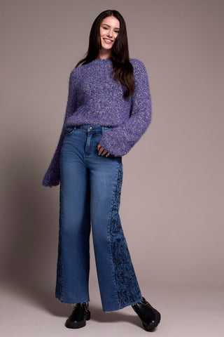 Brooke High Rise Wide Leg Jeans With Side-Embroidery-Bluedusk