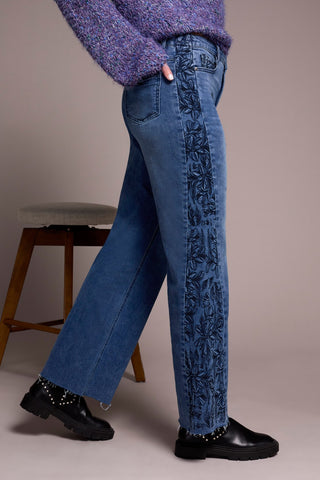 Brooke High Rise Wide Leg Jeans With Side-Embroidery-Bluedusk