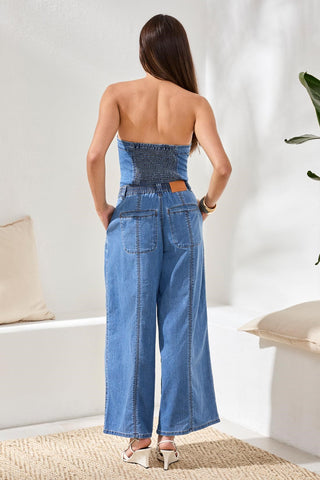 Brooke Front Pleated Wide Leg Flowy Denim Pants-Amalficoast