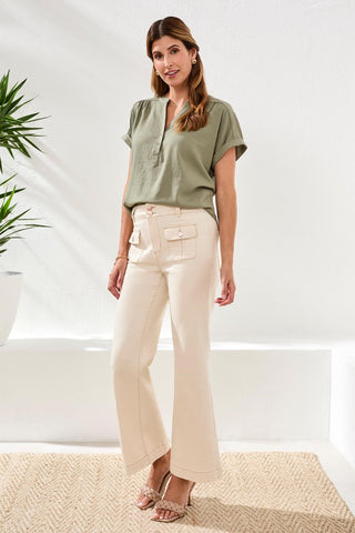 Brooke Hugging Palazzo Wide Leg Denim Jeans-Ecru