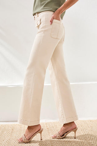 Brooke Hugging Palazzo Wide Leg Denim Jeans-Ecru
