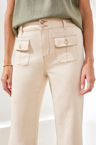 Brooke Hugging Palazzo Wide Leg Denim Jeans-Ecru