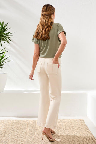 Brooke Hugging Palazzo Wide Leg Denim Jeans-Ecru