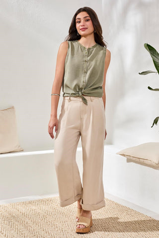 Flowy Brooke Tencel Pleated Wide-Leg Denim Trousers-Cococream