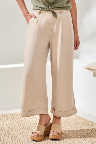 Flowy Brooke Tencel Pleated Wide-Leg Denim Trousers-Cococream