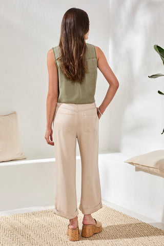 Flowy Brooke Tencel Pleated Wide-Leg Denim Trousers-Cococream