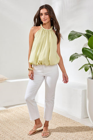 Bubble Hem Blouse With Braided Neckline-Citrus glow