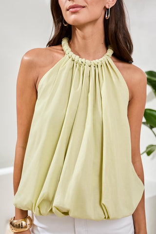 Bubble Hem Blouse With Braided Neckline-Citrus glow