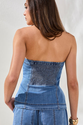 Button Front Denim Bustier Top-Amalficoast