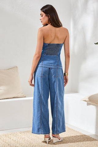 Button Front Denim Bustier Top-Amalficoast