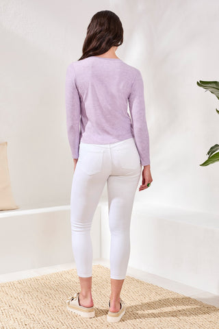 Button-Front Ribbed Knit Cardigan-Lavender