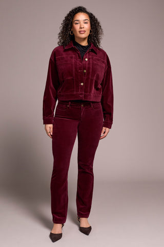 Button-Front Stretch Corduroy Jacket-Wine