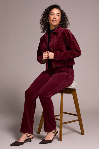 Button-Front Stretch Corduroy Jacket-Wine