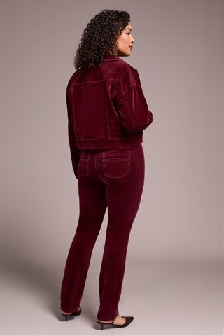 Button-Front Stretch Corduroy Jacket-Wine