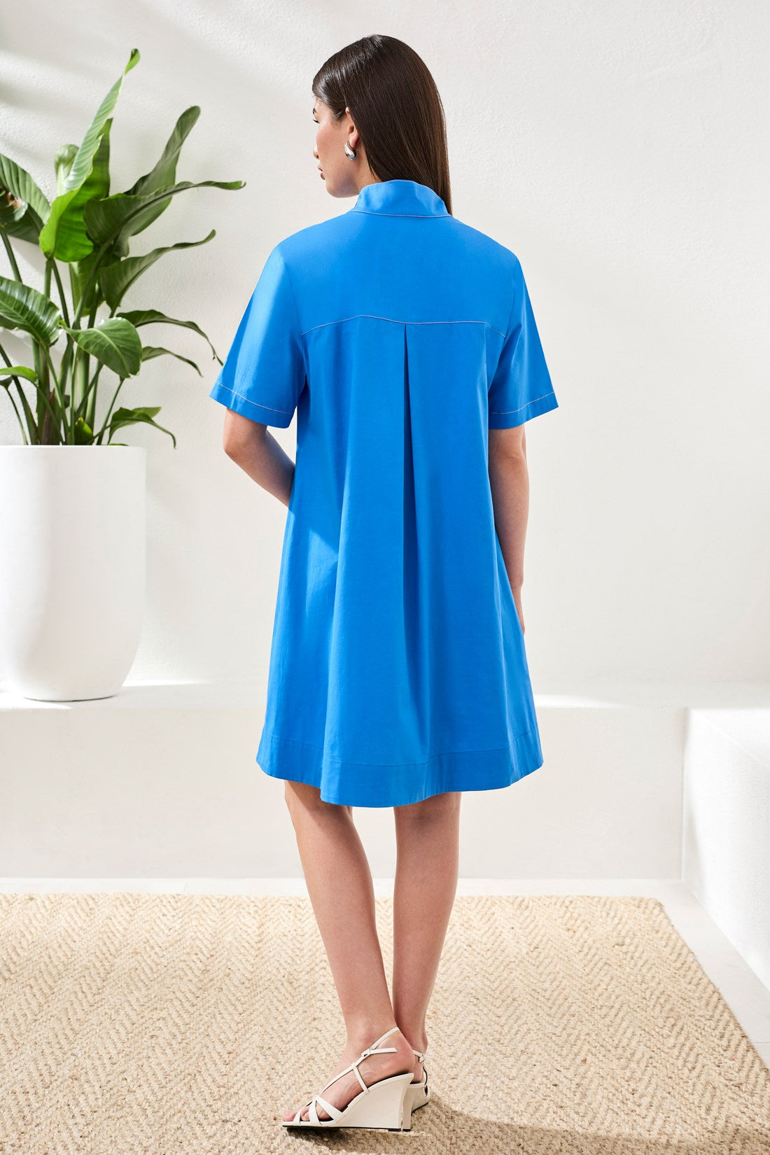 A-Line Stretch Poplin Snap Front Dress-Royal Tribal Fashion A-Line Stretch Poplin Snap Front Dress-Royal Tribal Fashion