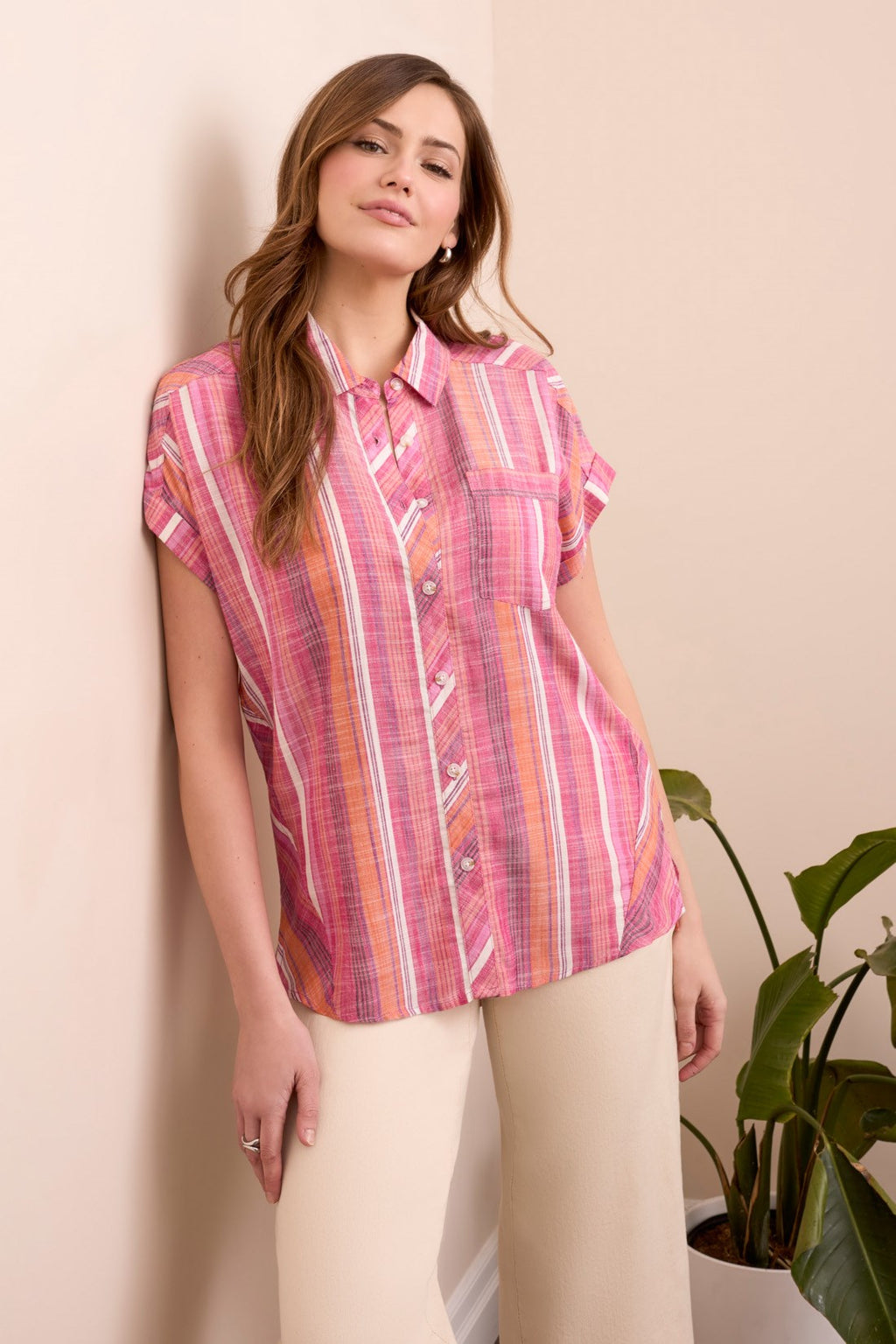Button-Up Shirt With Asymmetrical Panels-Veryberry – Tribal® Fashion