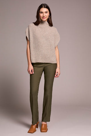 Cap Sleeve Mock Neck Knit Top-Oatmeal