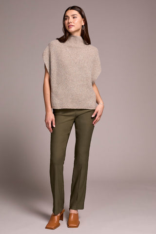 Cap Sleeve Mock Neck Knit Top-Oatmeal
