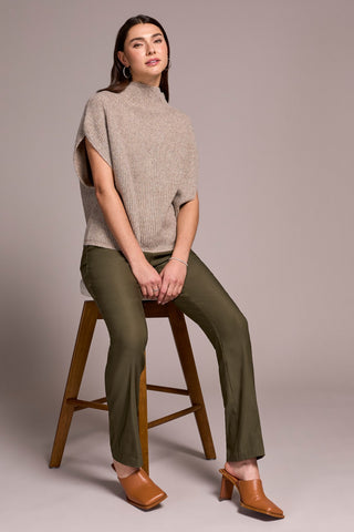 Cap Sleeve Mock Neck Knit Top-Oatmeal