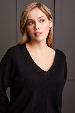 CASHMERE SWEATER WITH POINTELLE DETAIL-Black