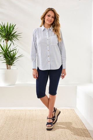 Classic Collard Striped Shirt Breathable Seersucker-Turkishsea