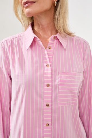 Classic Collard Striped Shirt Breathable Seersucker-Wisteria