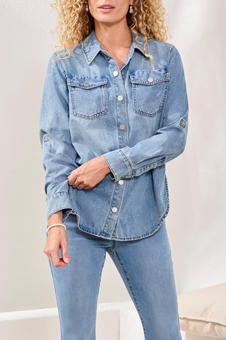 Classic Soft Denim Shirt With Roll-Up Sleeves-Oceanwash