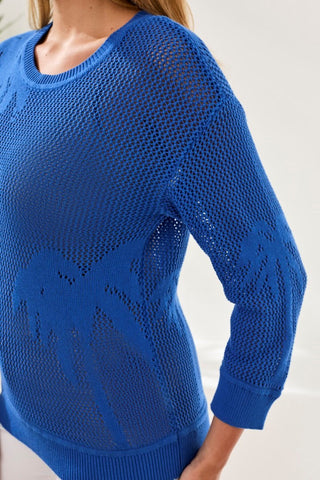 Combed Cotton 3/4 Sleeve Crew Sweater-Turkishsea
