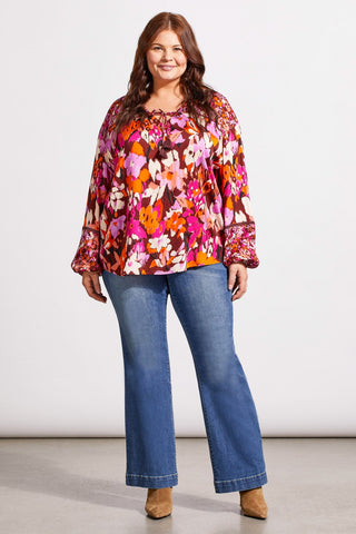 COMBO PRINT CHALLIS BLOUSE-Rum