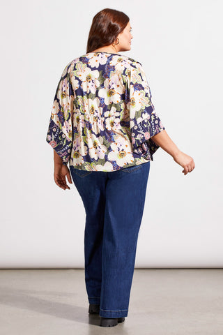 COMBO PRINT CHALLIS BLOUSE WITH FLOWY SLEEVES-Nightfall