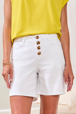 Comfort Stretch Audrey Hugging Button Front Denim Shorts-White