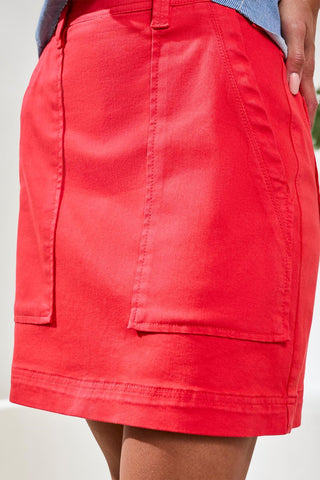 Comfort Stretch Audrey Pull-On Denim Skort Patch Pockets-Coralred