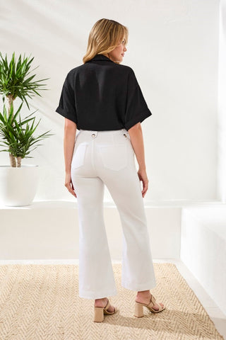 Comfort Stretch Brooke Hugging Palazzo Marine Denim-White