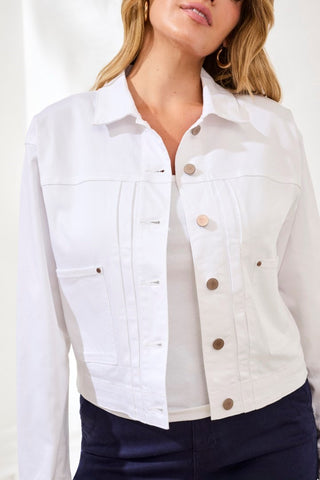 Comfort Stretch Denim Button-Front Jacket-White