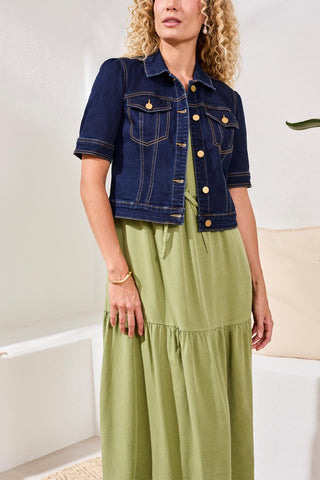 Comfort Stretch Elbow-Sleeve Denim Jacket-Rinse