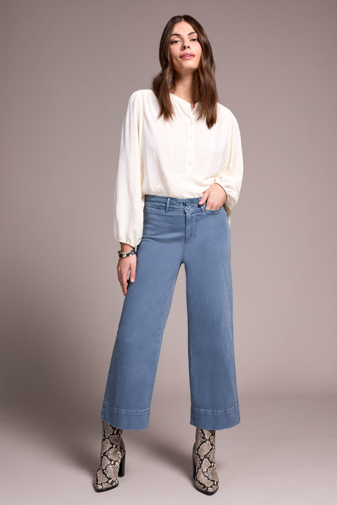 Pantalon Palazzo taille haute extensible et confortable - Bleu ardoise