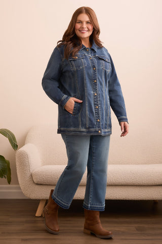 Comfort Stretch Maxi Denim Jacket-Medwash