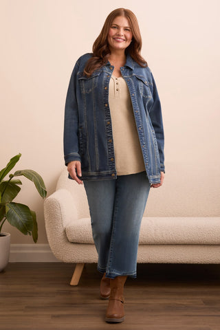 Comfort Stretch Maxi Denim Jacket-Medwash