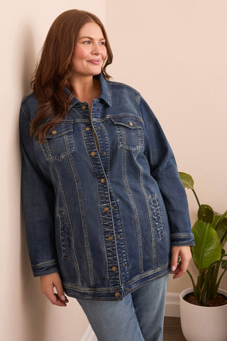 Comfort Stretch Maxi Denim Jacket-Medwash