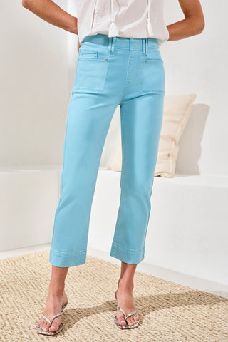 Comfort Stretch Pull-On Kick Flare Capris-Aqua sky