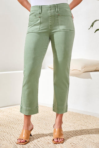 Comfort Stretch Pull-On Kick Flare Capris-Moss