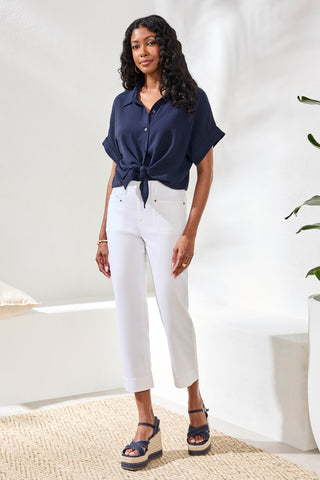 Comfort Stretch Pull-On Kick Flare Capris-White