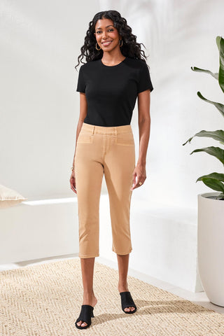 Comfort Stretch Pull-On Slim Leg Capris-Sesame