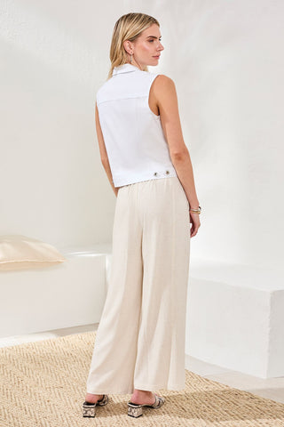 Comfort Stretch Sleeveless Denim Jacket With Patch Pockets-White