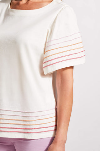 Cotton Boat Neck Top With Contrast Stitching-White