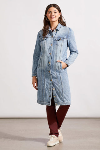 alt view 3 - COTTON DENIM DUSTER WITH POCKETS-Washedblue