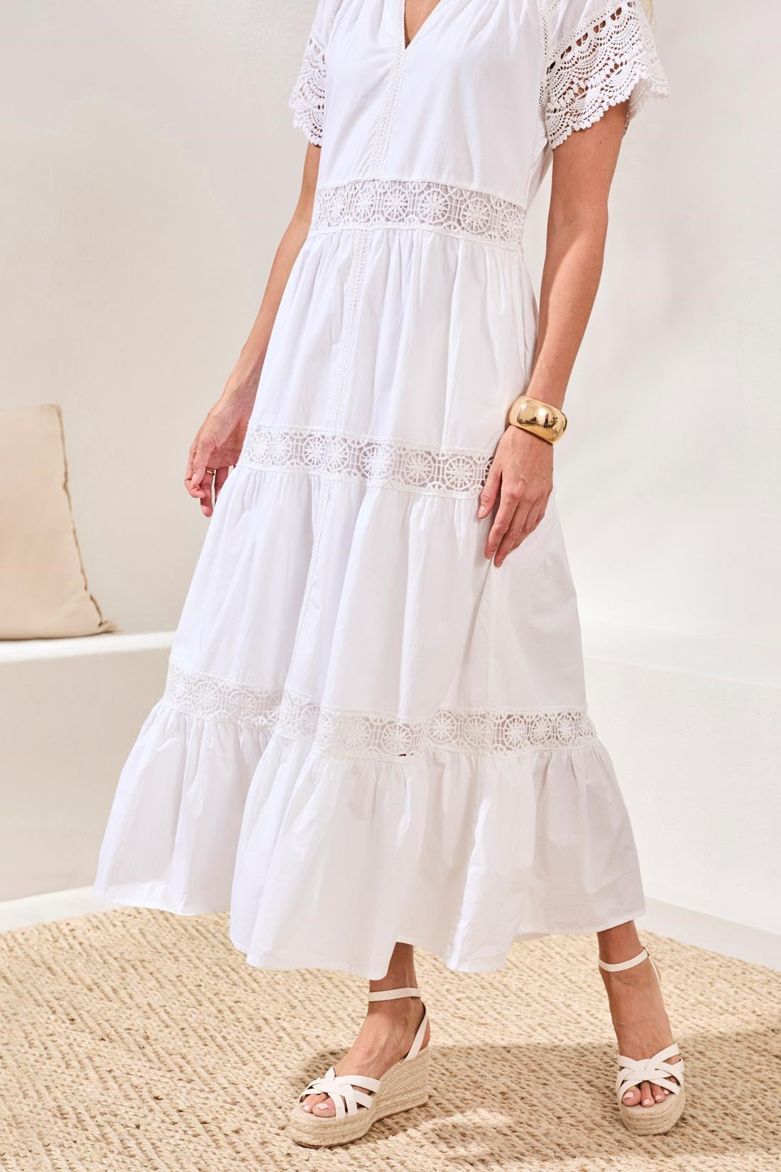 Cotton Poplin Lace-Trim Tiered V-Neck Maxi Dress-White – Tribal® Fashion Cotton Poplin Lace-Trim Tiered V-Neck Maxi Dress-White – Tribal® Fashion