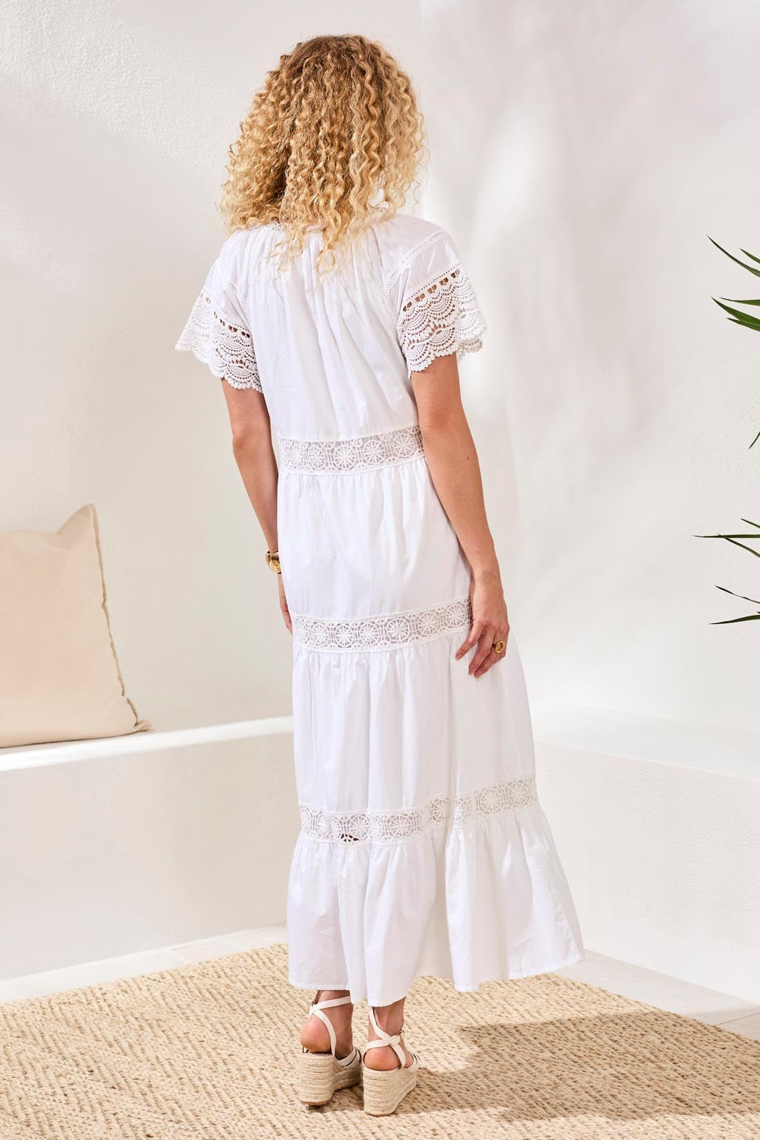 Cotton Poplin Lace-Trim Tiered V-Neck Maxi Dress-White – Tribal® Fashion Cotton Poplin Lace-Trim Tiered V-Neck Maxi Dress-White – Tribal® Fashion