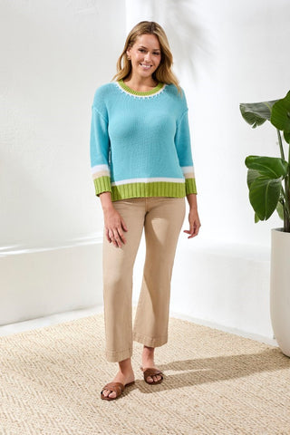 Pull À Col Rond En Coton Avec Détails De Points-Ciel aqua